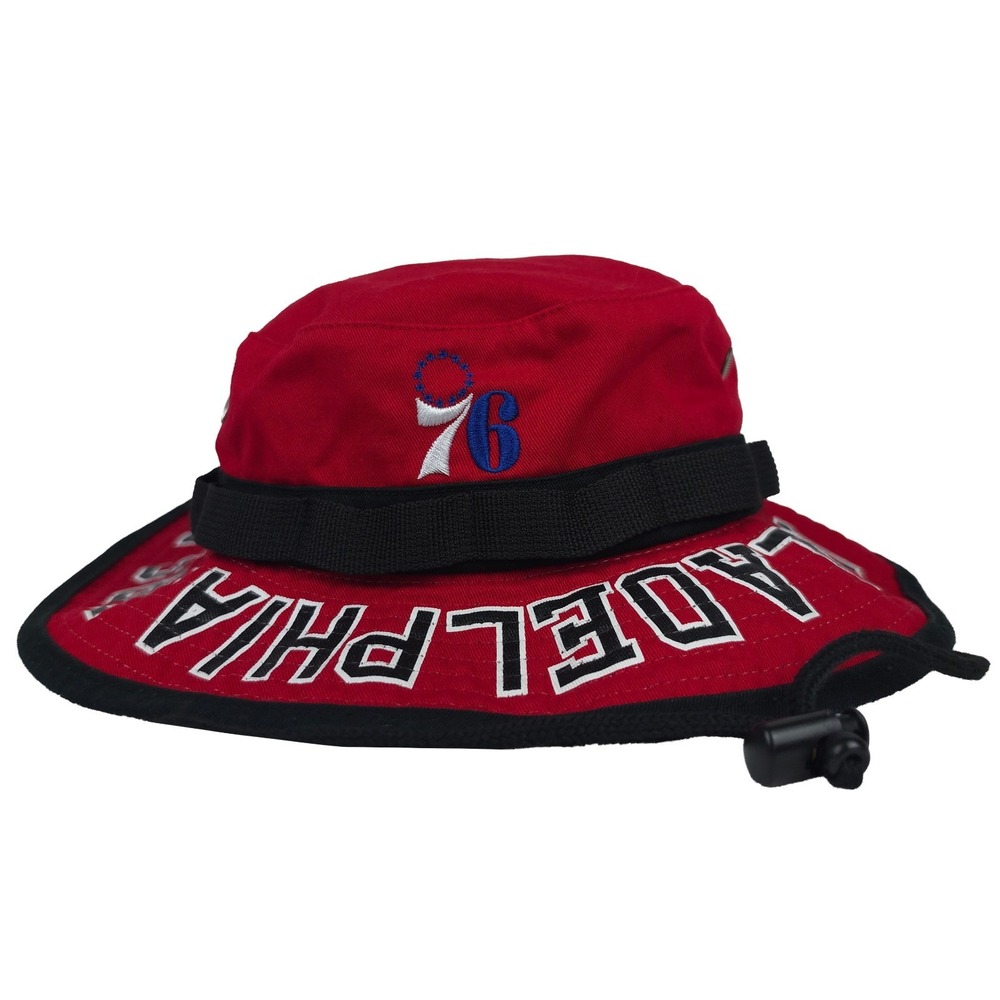 Phila 76ers Mitchell & Ness NBA L Boonie Bucket Hat Cap Embroidery Print Red New